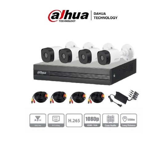 [7500619008754-D] IT DAHUA DE 4 CAN DE 2 MPX/WIZSENSE/IA/ H.265+/ 4 CAM B1A21 2 MPX (DH-KIT/XVR1B04-I/4-B1A21N-0360B)