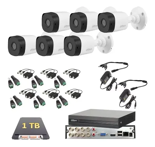 Kit Video Vigilancia 6 Cámaras 1080p Dahua Cctv 1 Tb Baluns